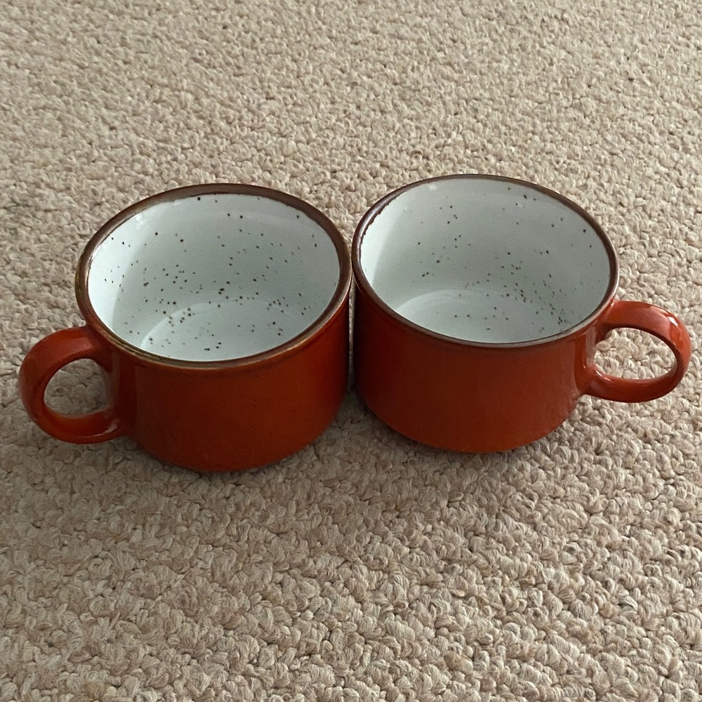 Ceramic vintage burnt orange campfire style coffee mug with speckled interior